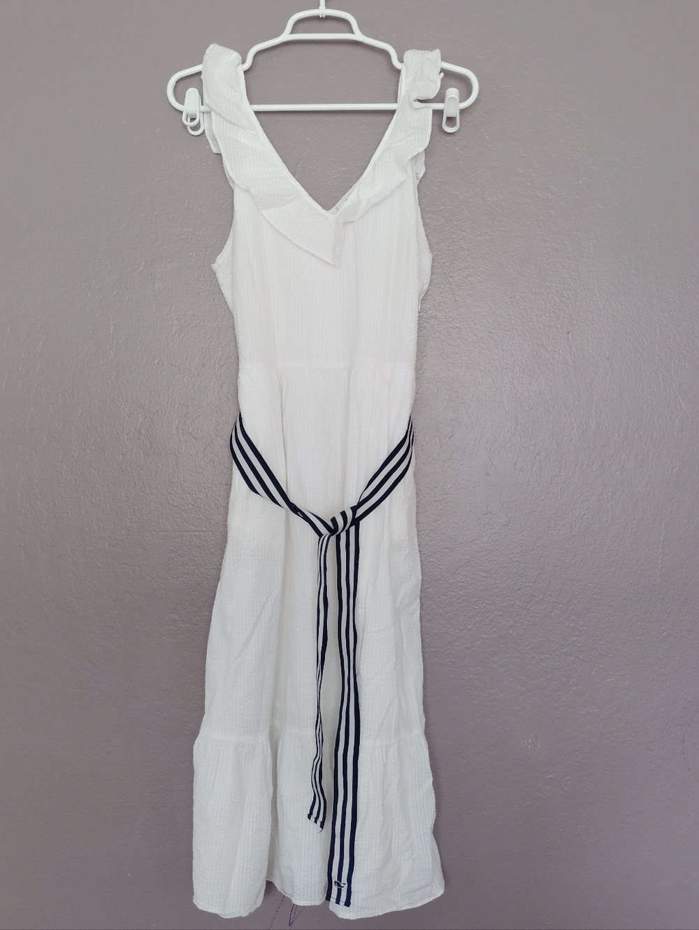 Vineyard Vines For Target Gauzy Belted White Midi Dress Size M Ruffle Beachy